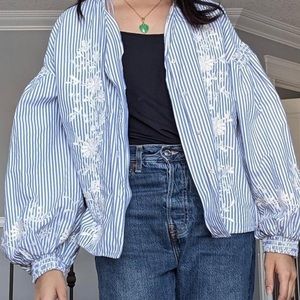 Blue floral detailed blouse